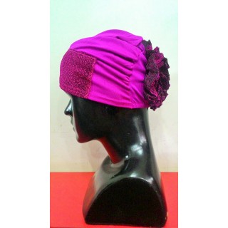 Glitter Hijab Bonnet Cap with back Design-pink